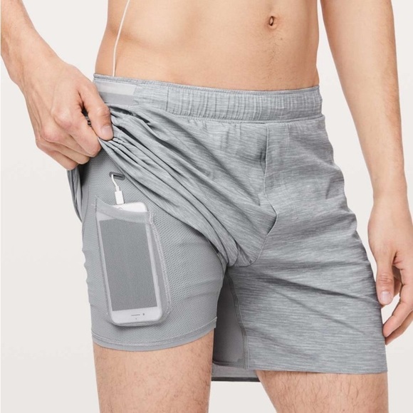 Lululemon Surge Athletic Run Short 6" / Heather Allover Sea Salt Light Cast Sz L - Picture 4 of 11